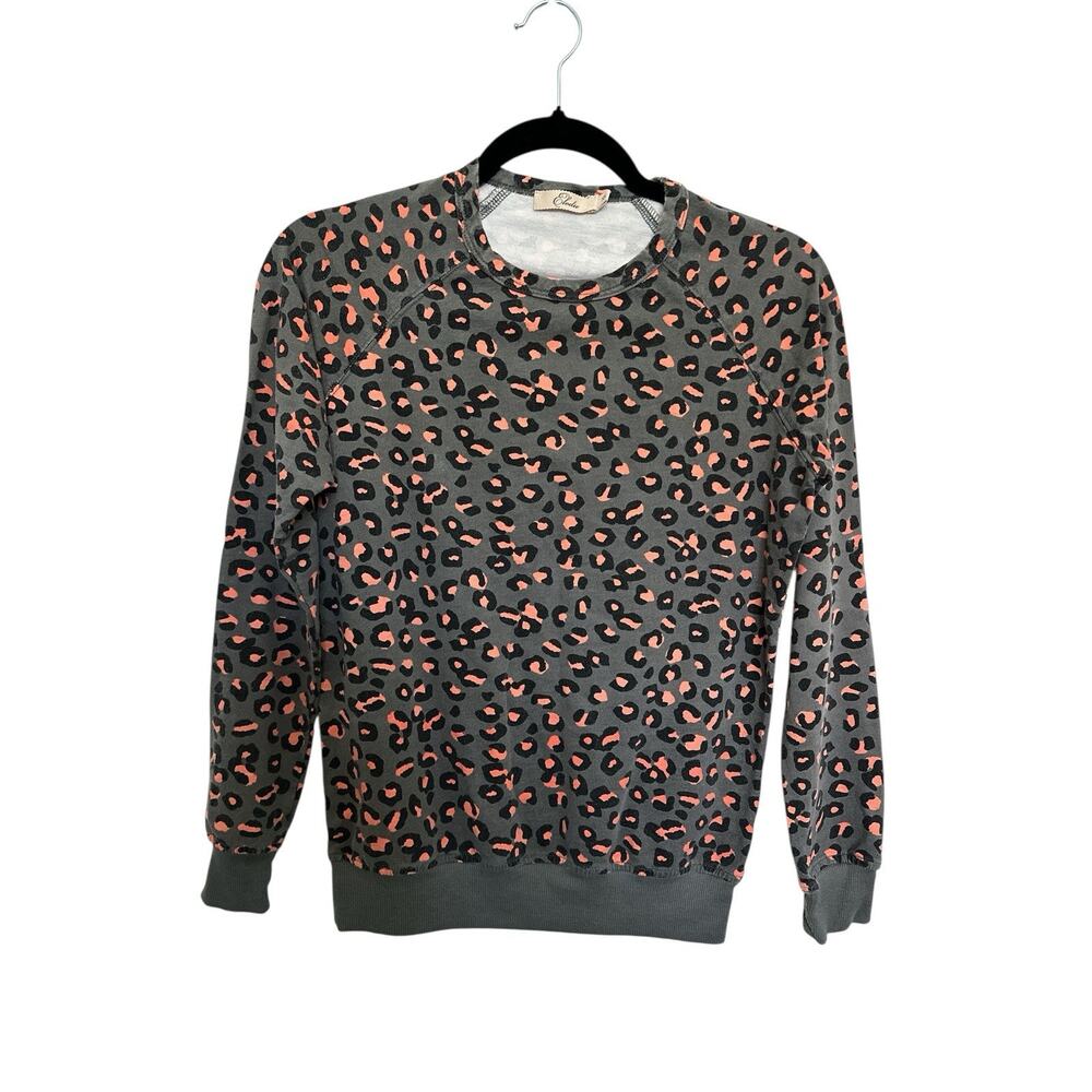 Elodie Green Orange Leopard Knit Relaxed Fit Sweater Size XS